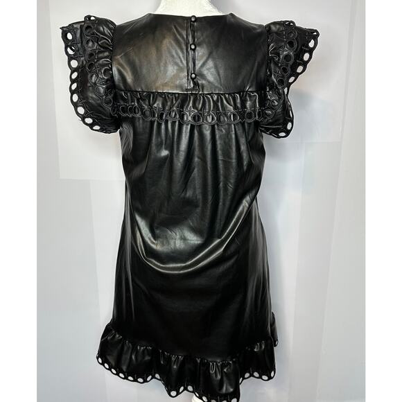 Stellah NWT $168 Small Black Faux Leather Goth Punk Alt Eyelet Babydoll Dress - Picture 8 of 14